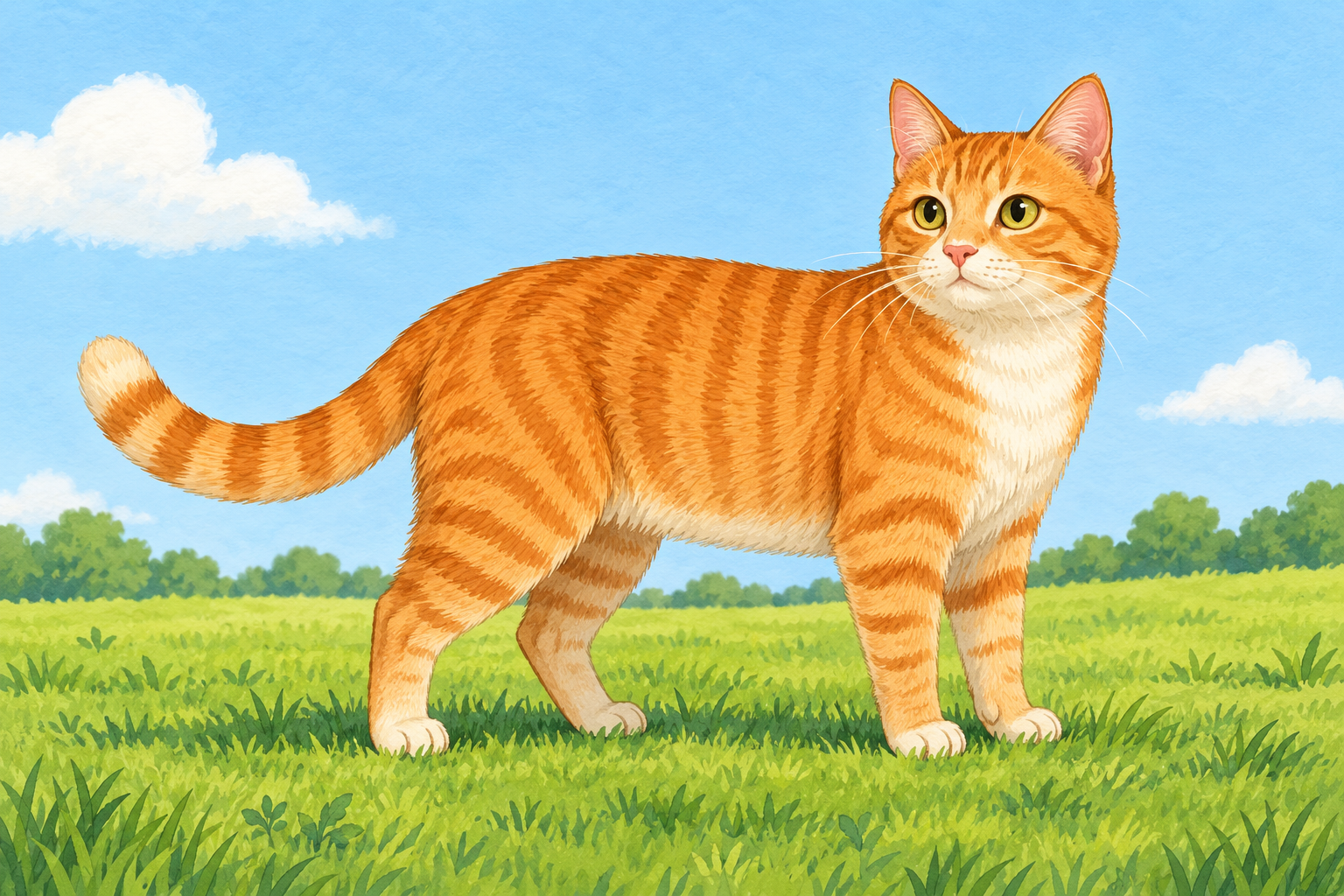一只普通的橘猫站在草地上